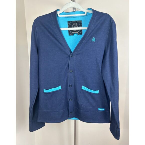 Kidrobot Robot Bones Blue Cardigan Preppy Sweater Size M - Picture 1 of 4